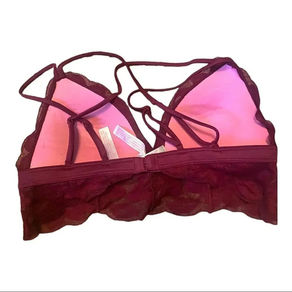 Pink Pretty Burgundy Lace Trimmed Bralette Strappy Padded Push-Up - Picture 4 of 5